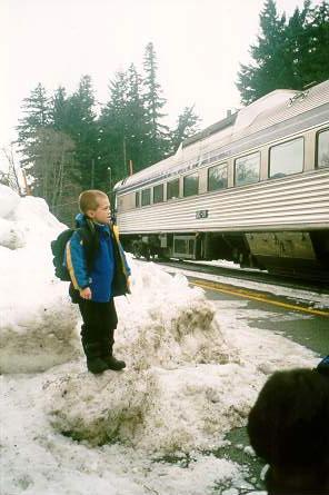 Max by the Caribou Prospector train