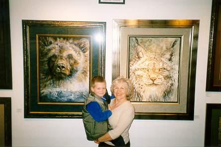 Max and his Grandma by the Bear and Bobcat paintings